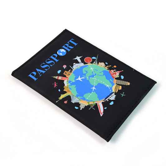 Wukusy stylish printed passport holder cover with travel design, made of durable material for secure passport storage.
