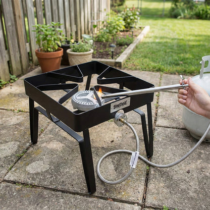 Wukusy extra-long stainless steel gas stove lighter, 1.5 feet in length, with a metal handle and ignition tip for safe lighting.
