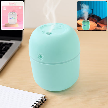 Wukusy portable mini USB humidifier with a 250ml tank, emitting cool mist, ideal for baby rooms, offices, and travel.