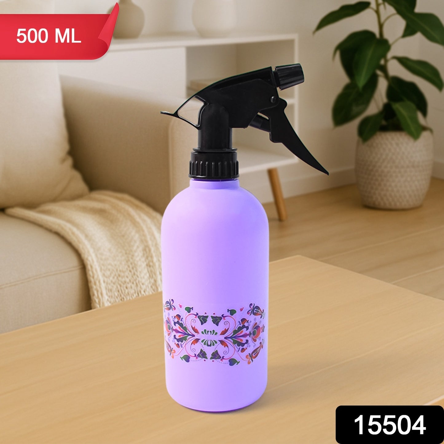 Wukusy floral printed plastic spray bottle for garden use, 500 ml capacity with colorful floral design