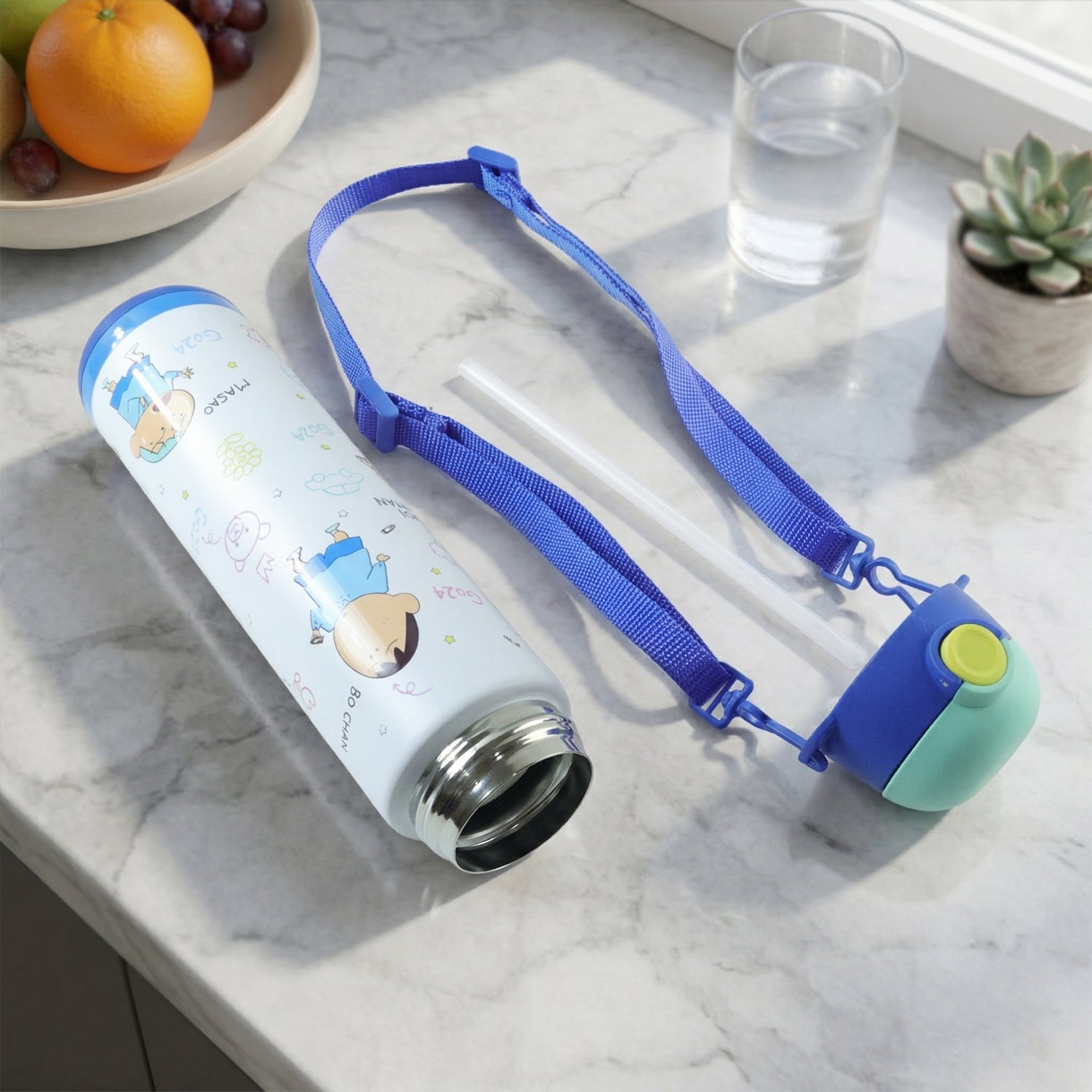 Wukusy Pexpo Kids stainless steel water bottle, 500ml, with colorful lid and design, ideal for school use