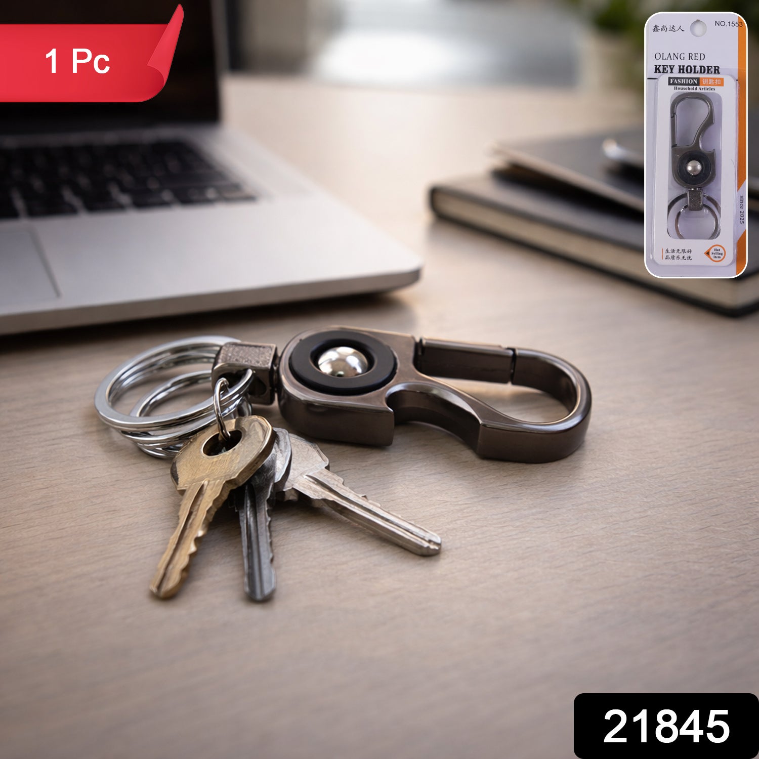 Heavy duty metal key holder clip by Wukusy, durable keychain with strong clip for everyday use, close-up view of the keyring and clip.