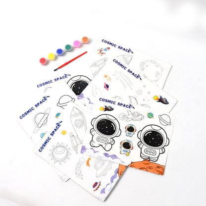 Wukusy Cosmic Space Theme Kids Painting and Coloring Kit with vibrant space-themed illustrations for children.