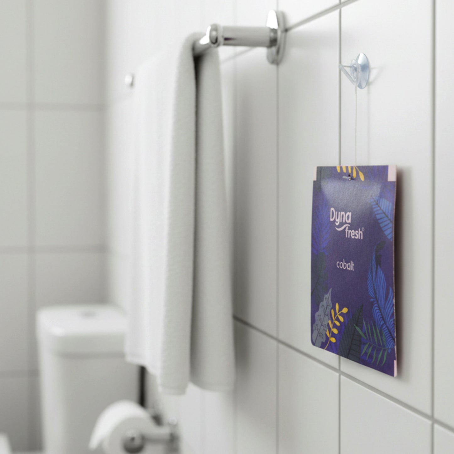 Wukusy cobalt hanging air freshener gel, 10g, with a vibrant blue color and floral scent in clear plastic packaging.