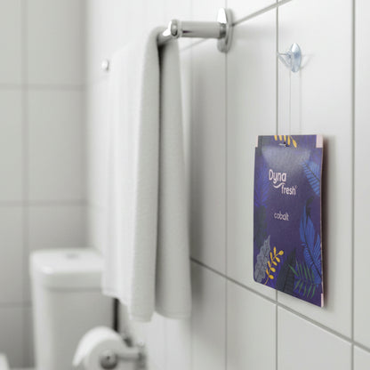 Wukusy cobalt hanging air freshener gel, 10g, with a vibrant blue color and floral scent in clear plastic packaging.