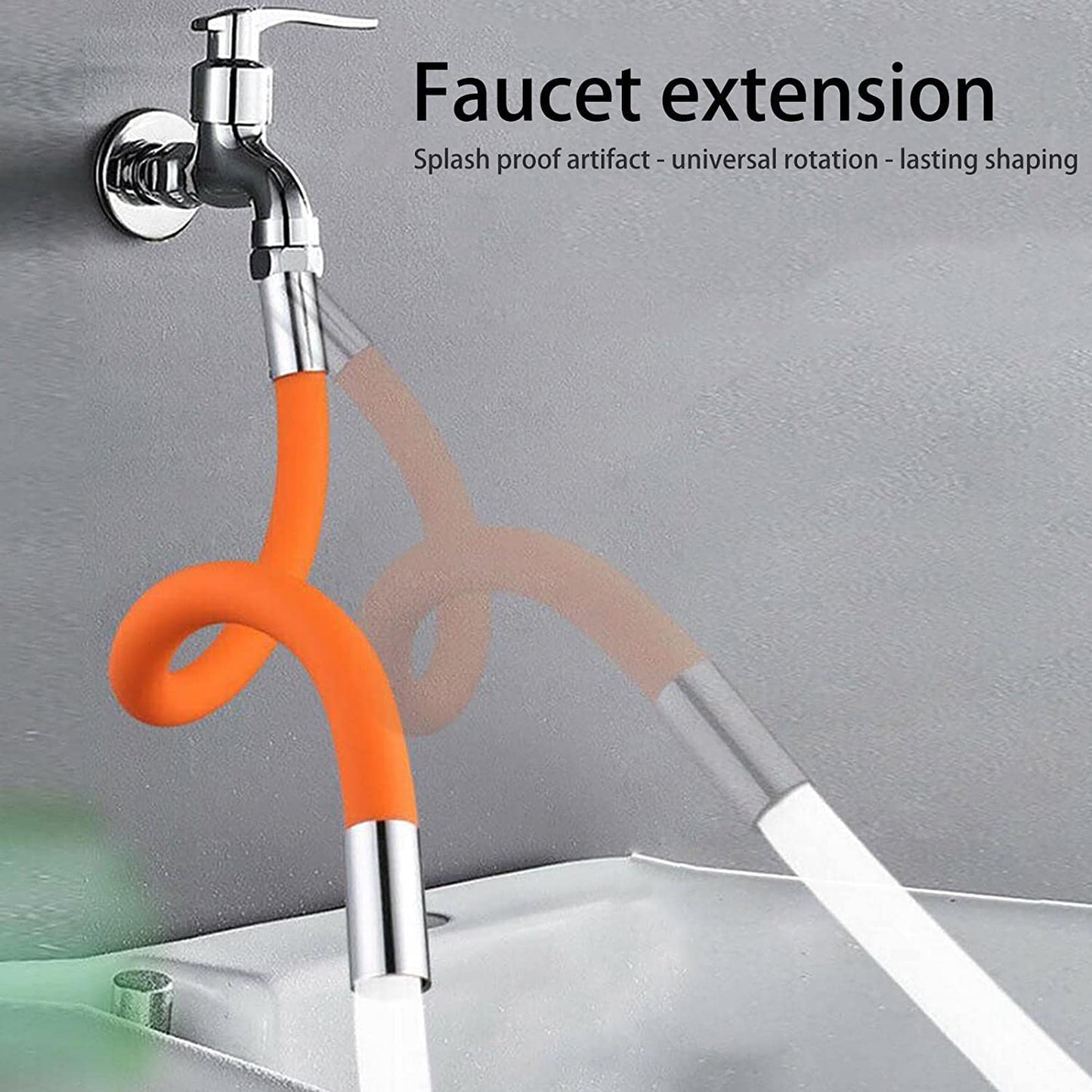 Wukusy flexible water tap extender with connector, 18cm adjustable foam extension tube for sink faucet, 360-degree free bending.
