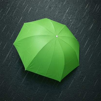 Green Wukusy travel mini foldable umbrella shaped like a banana, compact and stylish for on-the-go rain protection.