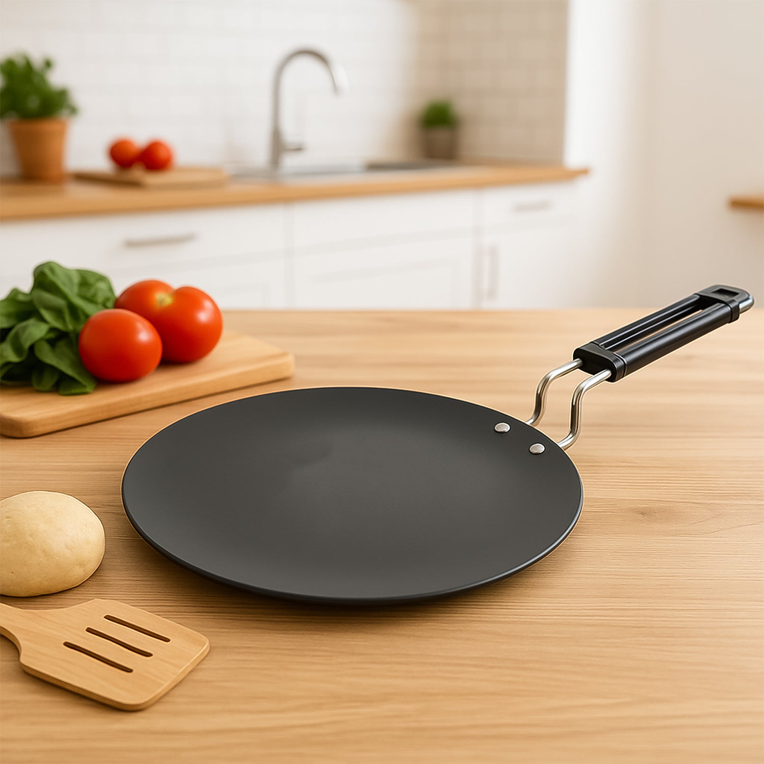 Wukusy 9-inch compact non-stick flat roti tawa for even cooking of flatbreads in the home kitchen.
