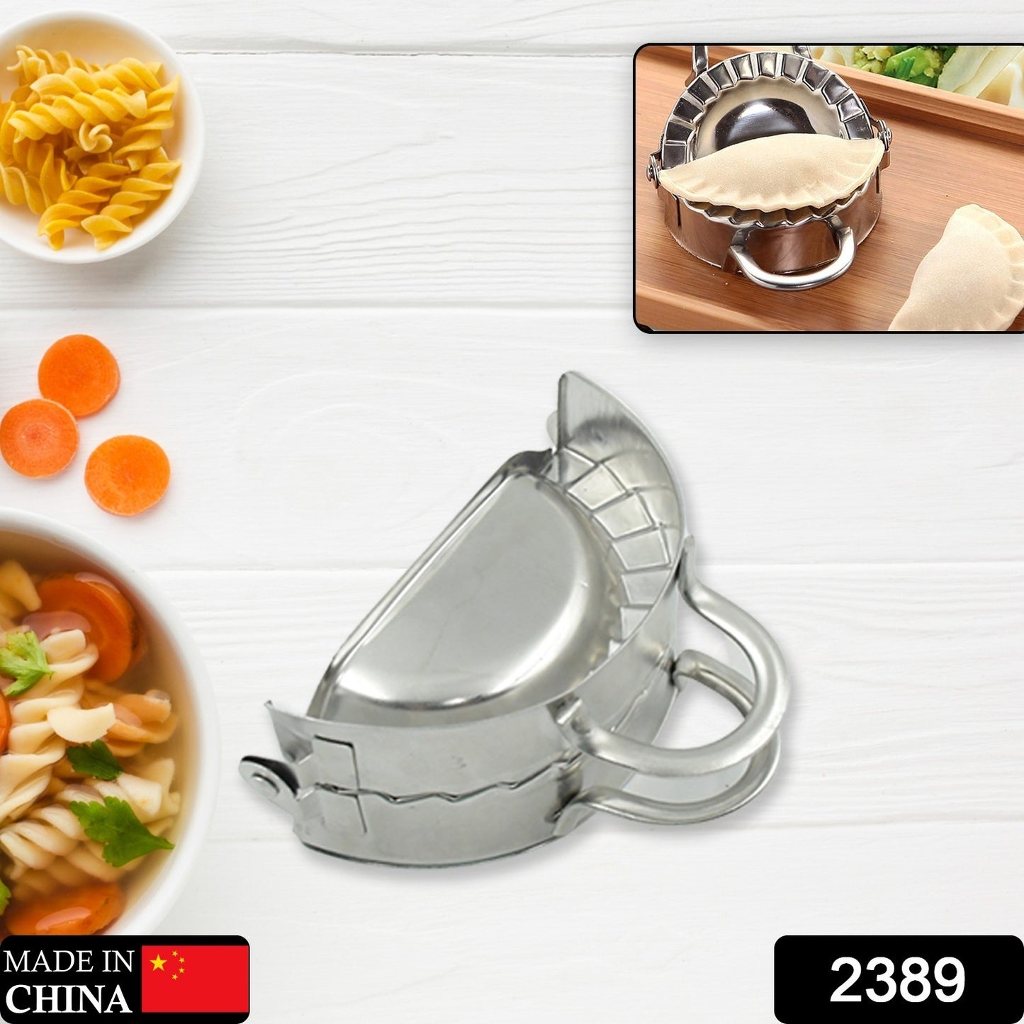 Stainless steel dumpling mold by Wukusy, durable and rust-free, designed for easy, convenient homemade dumpling shaping.