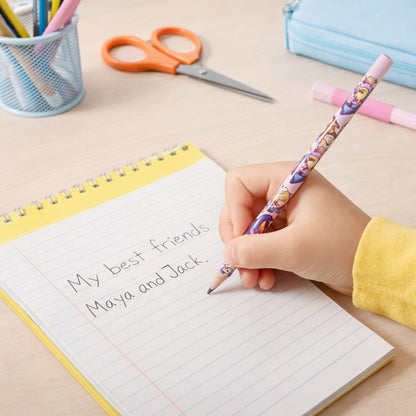Wooden pencil set with colorful cartoon prints, 50-piece pack by Wukusy, ideal for school or art projects.