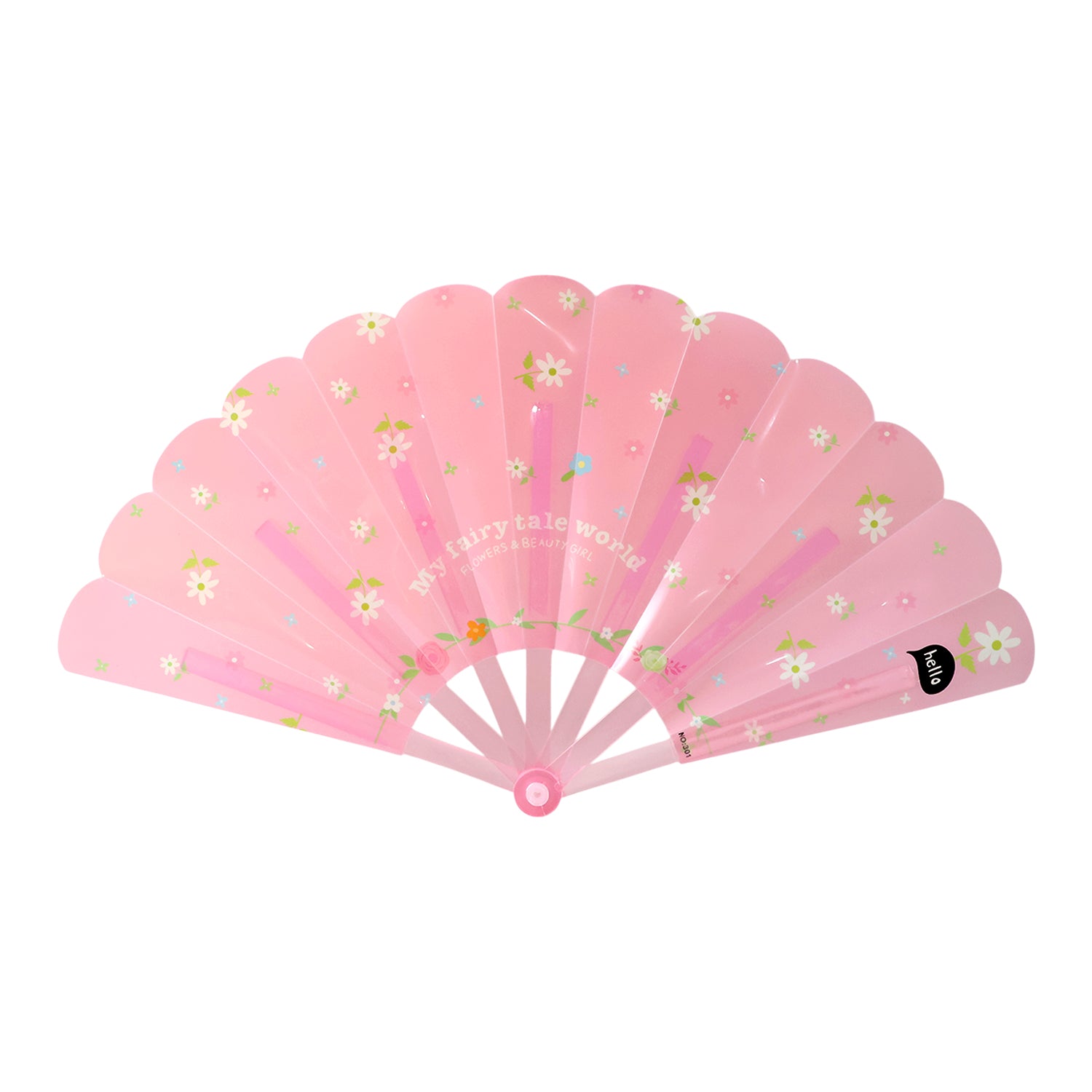 Foldable hand fan with floral print from Wukusy, showcasing vibrant colorful flowers on lightweight folding fan.
