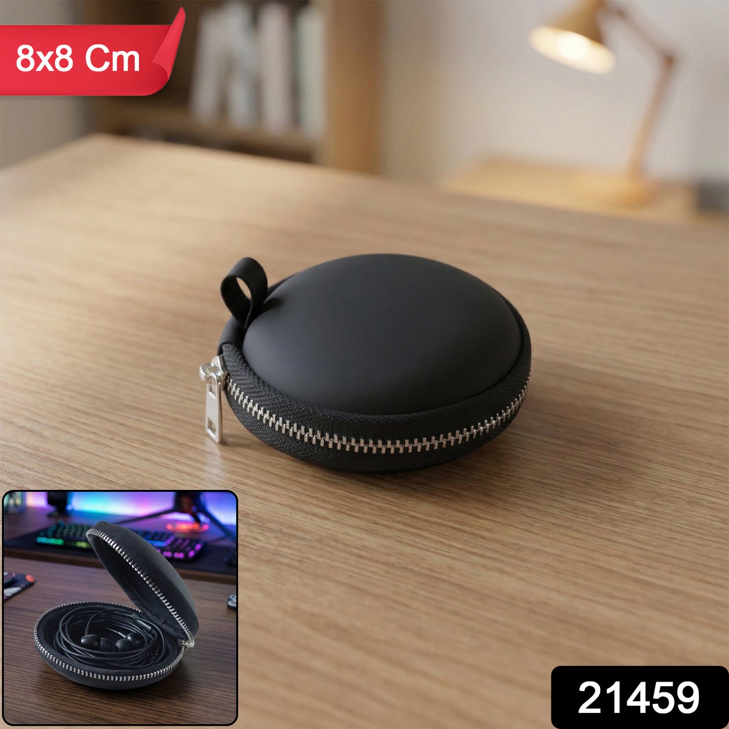 Wukusy compact hard shell earphone carrying case with zipper closure, designed to protect and store earphones securely.