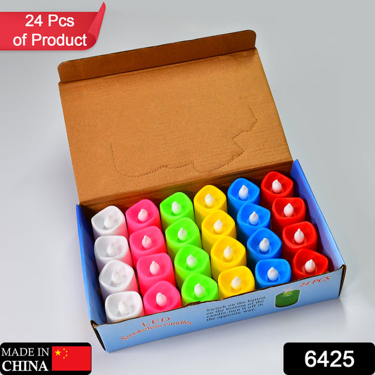 Set of 24 colorful LED tealight candles by Wukusy, ideal for party, wedding, or birthday home decor, battery operated.