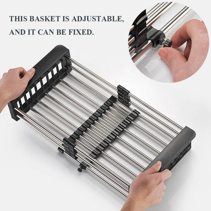 Wukusy stainless steel expandable kitchen sink dish drainer with multiple slots for drying dishes and utensils