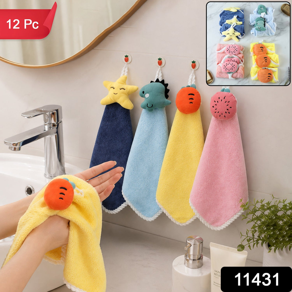 Soft Fruit Print Hanging Hand Towel Set For Kitchen Bathroom And Home Use (12 Pc)