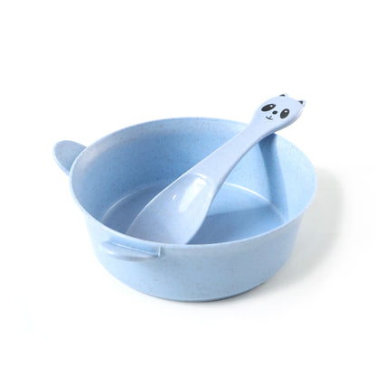 Wukusy wheat straw kids soup bowl with matching spoon, 240ml, durable and eco-friendly set for children.
