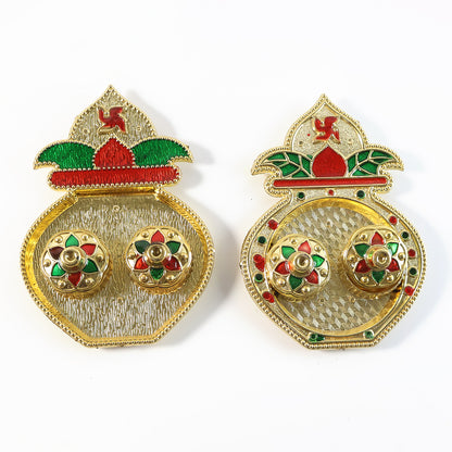 Decorative plastic Kalash-shaped double Kumkum box with mixed design, ideal for home and kitchen use, by Wukusy.