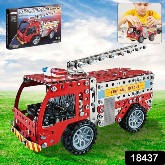 Wukusy metal DIY fire truck building blocks toy set with 292 pieces, including truck and tools, for kids to assemble and play