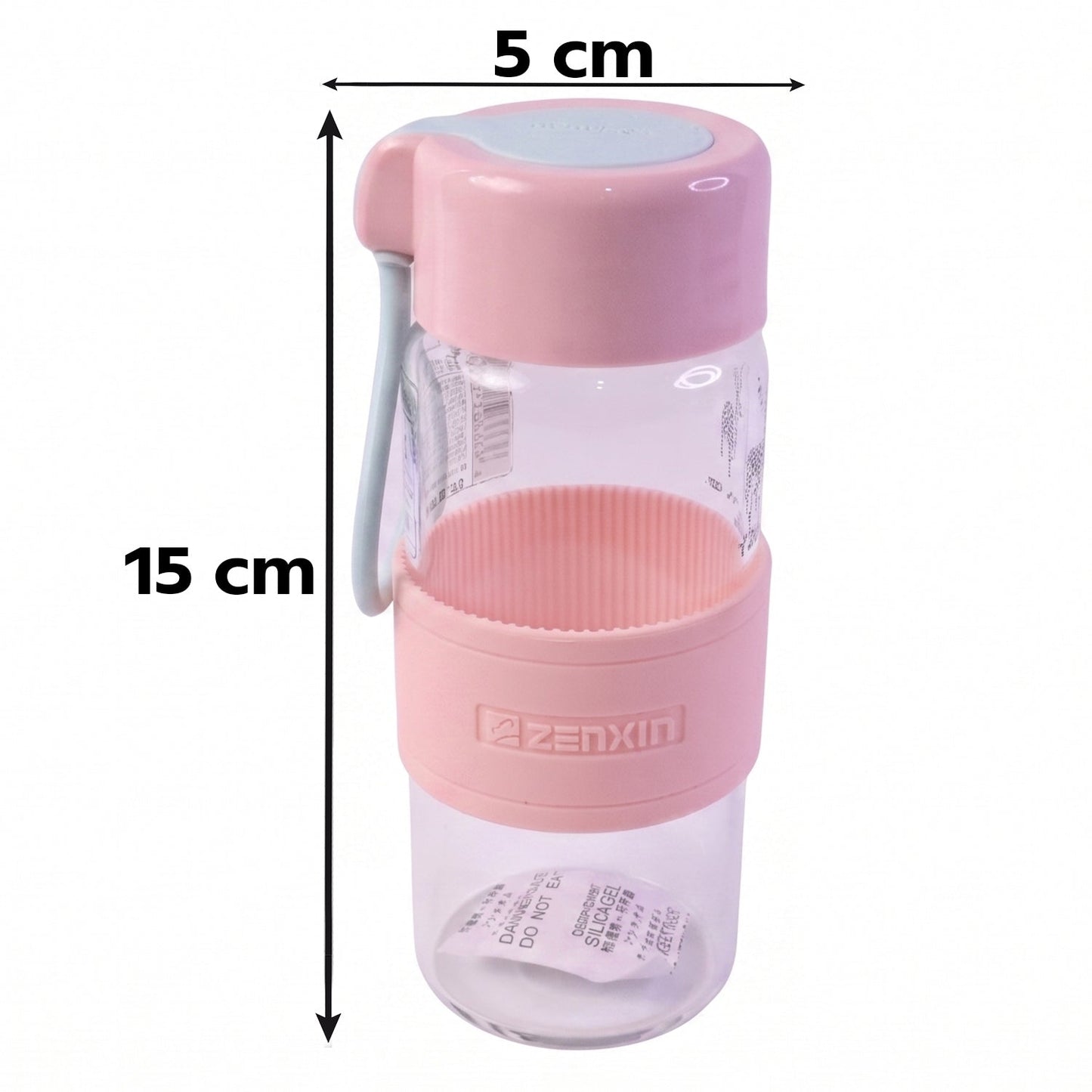 Wukusy portable glass water bottle with 230ml capacity, silicone sleeve, and carry strap on a white background