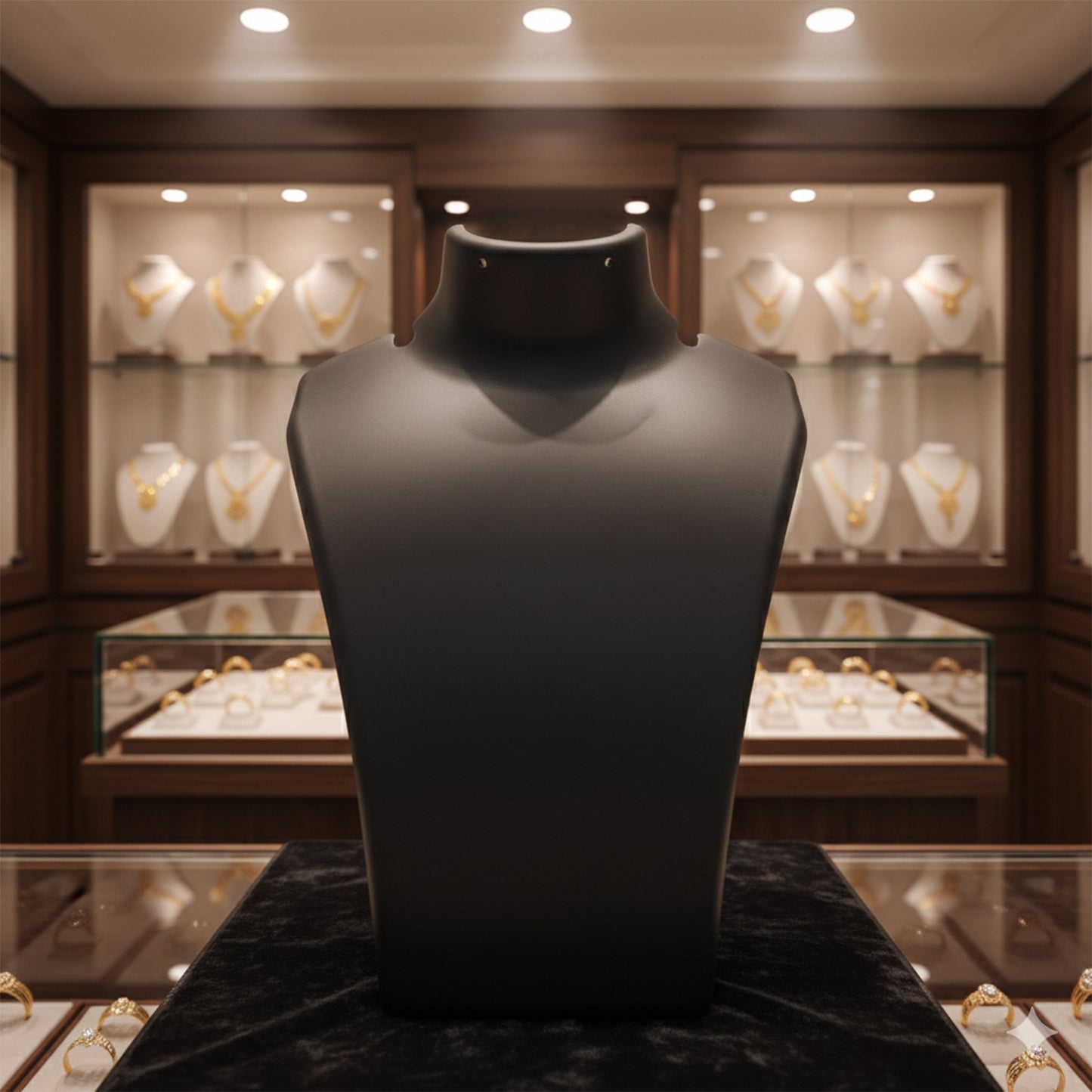 Black necklace display stand mannequin bust by Wukusy showing a sleek, premium jewelry display with a 15x11 cm size.