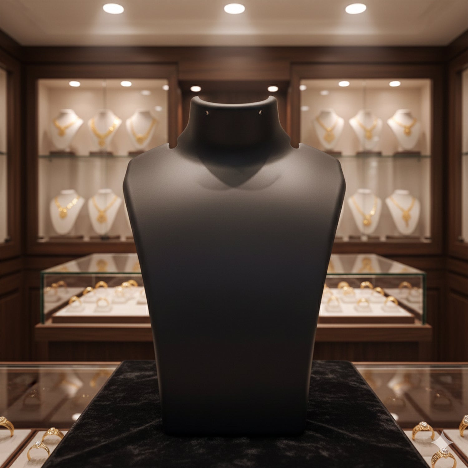 Black necklace display stand mannequin bust by Wukusy showing a sleek, premium jewelry display with a 15x11 cm size.