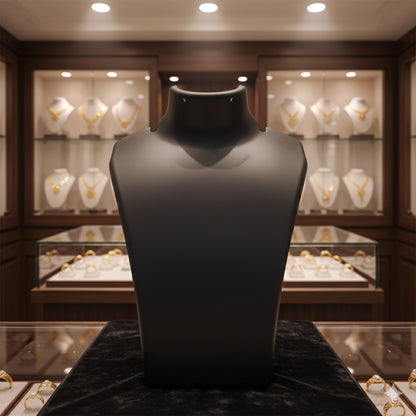 Black necklace display stand mannequin bust by Wukusy showing a sleek, premium jewelry display with a 15x11 cm size.