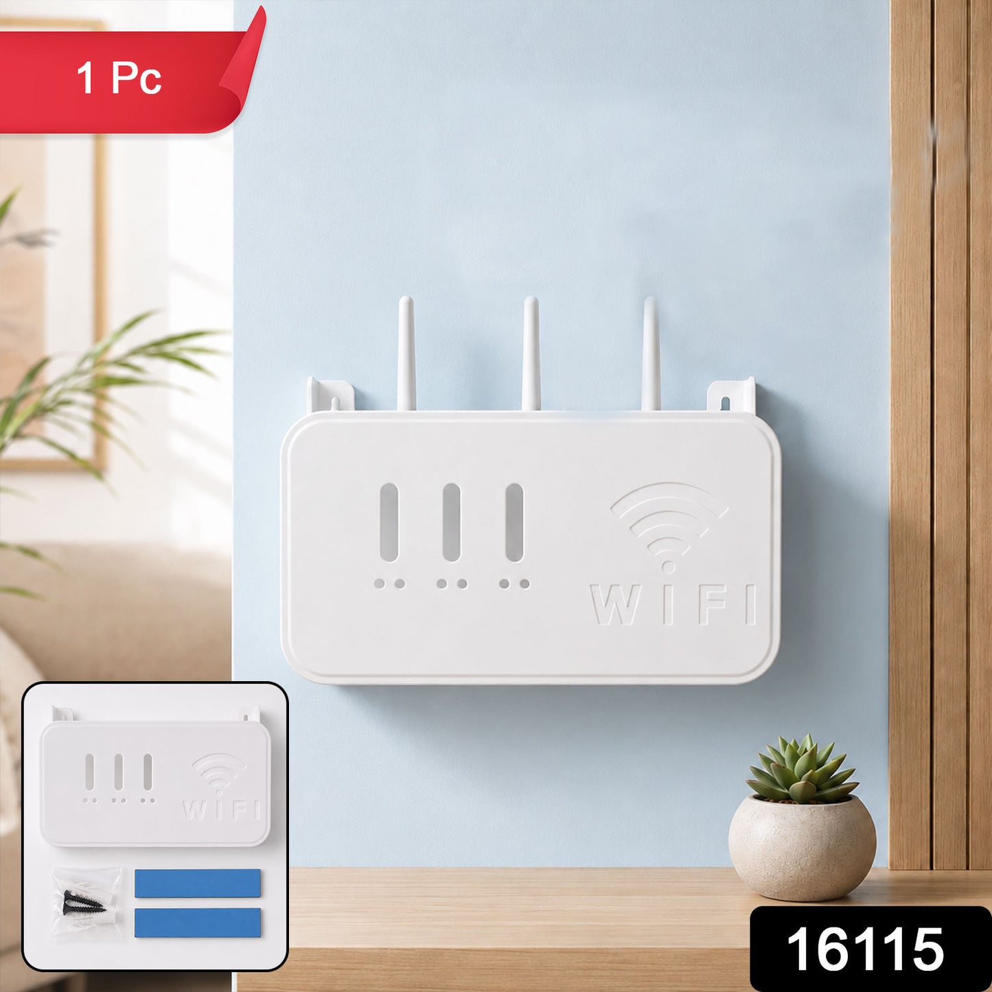Wukusy wall mount WiFi router holder storage box with screws, designed to organize and secure WiFi routers and accessories.