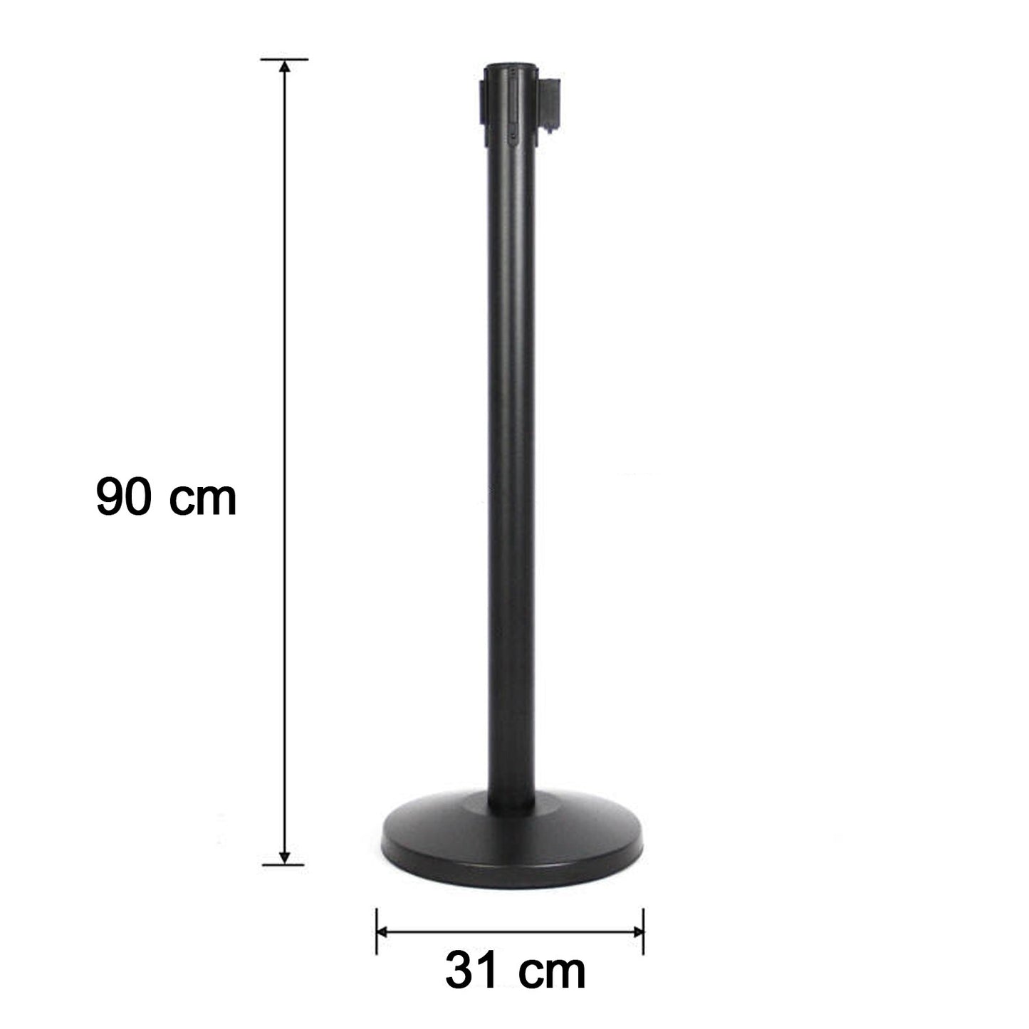 Heavy duty retractable belt crowd control pole with sturdy base by Wukusy, ideal for managing queues and events.