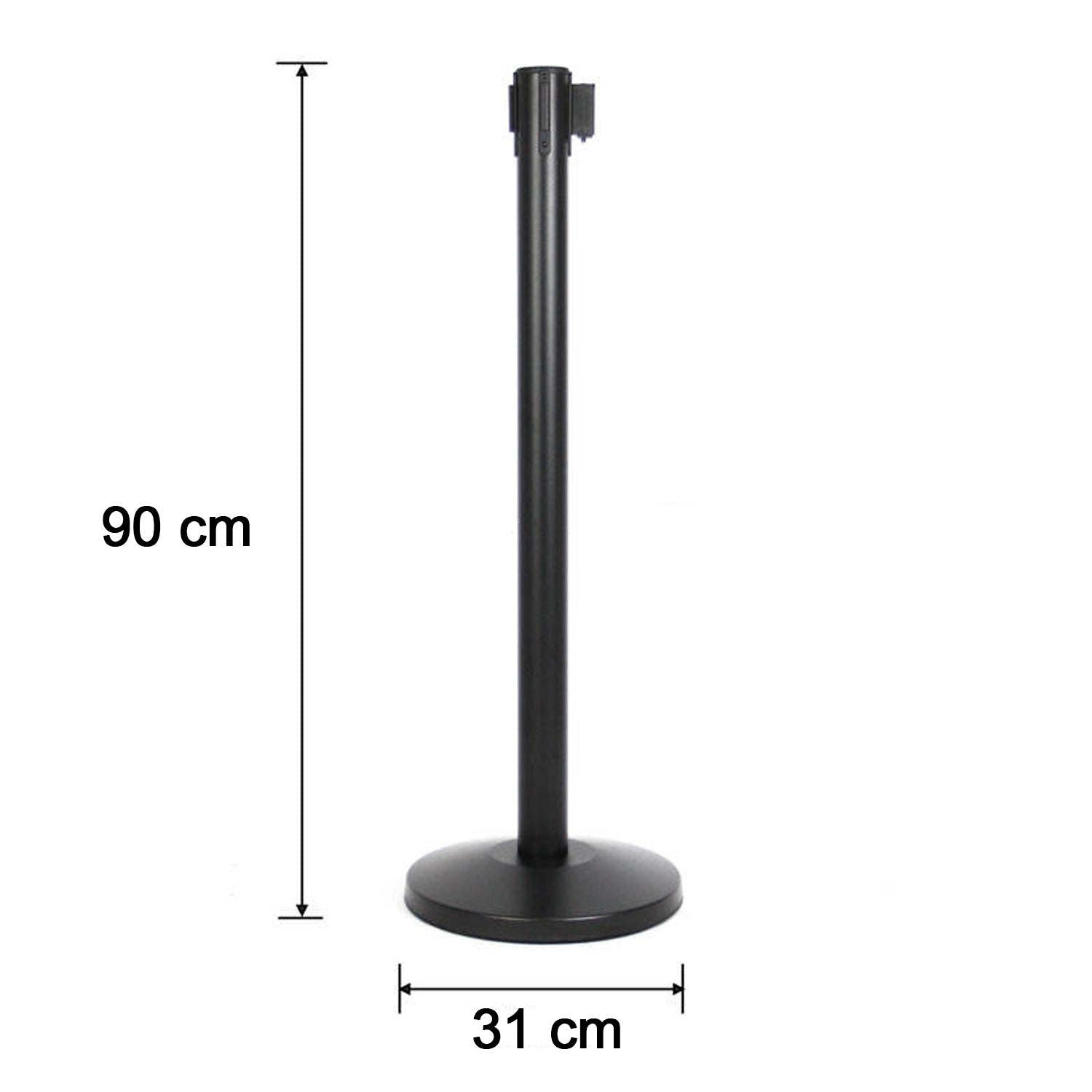 Heavy duty retractable belt crowd control pole with sturdy base by Wukusy, ideal for managing queues and events.