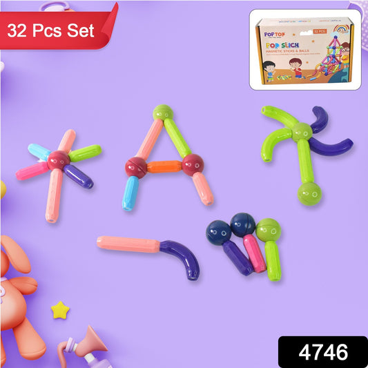Wukusy magnetic sticks building blocks toy for kids, 32-piece set with colorful magnetic rods and connectors for creative play