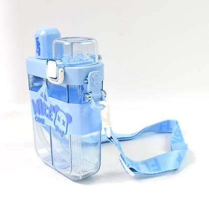 Colorful Wukusy 2-in-1 dual compartment water bottle with straw and adjustable shoulder straps for travel and daily use.