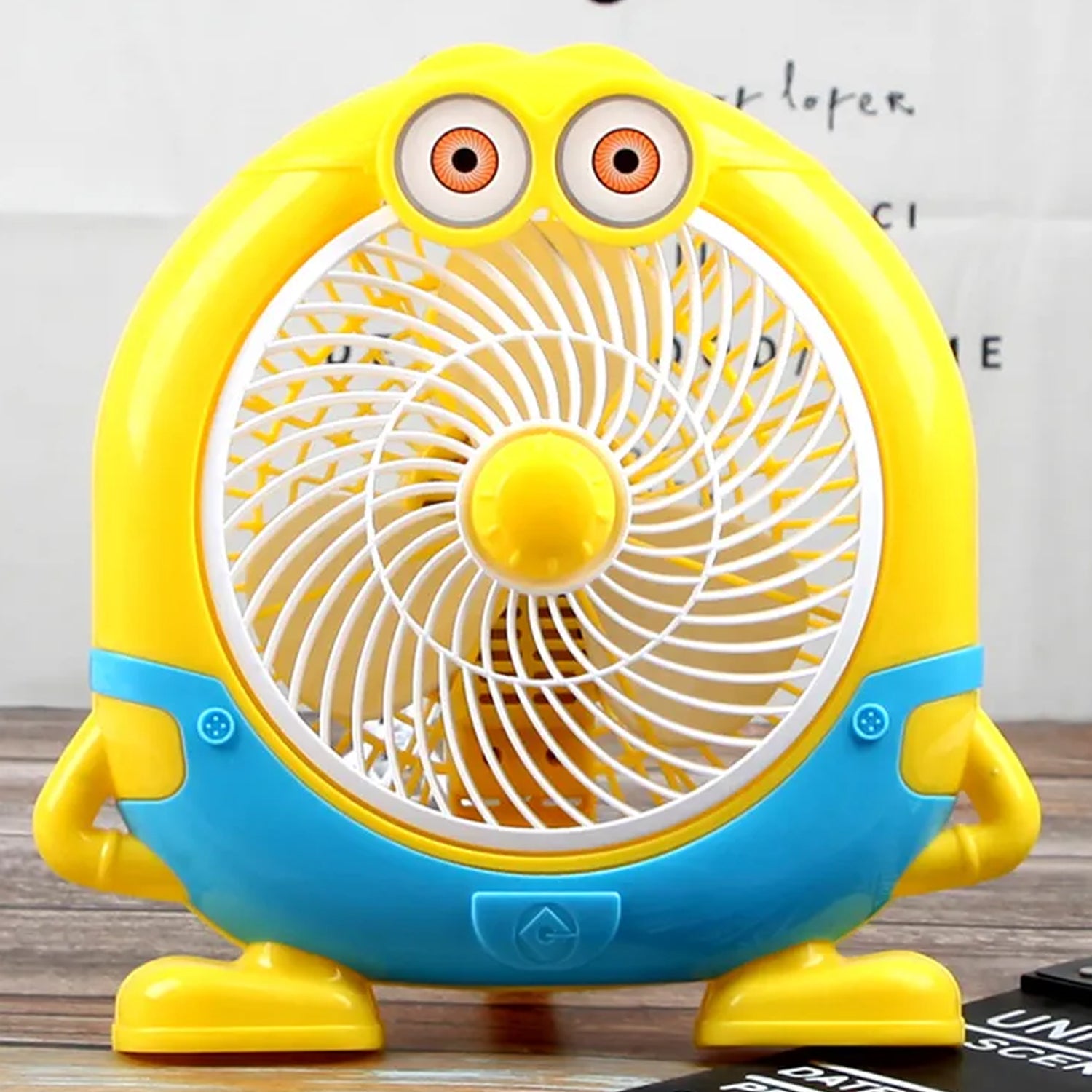 Cute mini cartoon USB desk fan by Wukusy with colorful plastic design, suitable for children, battery not included.