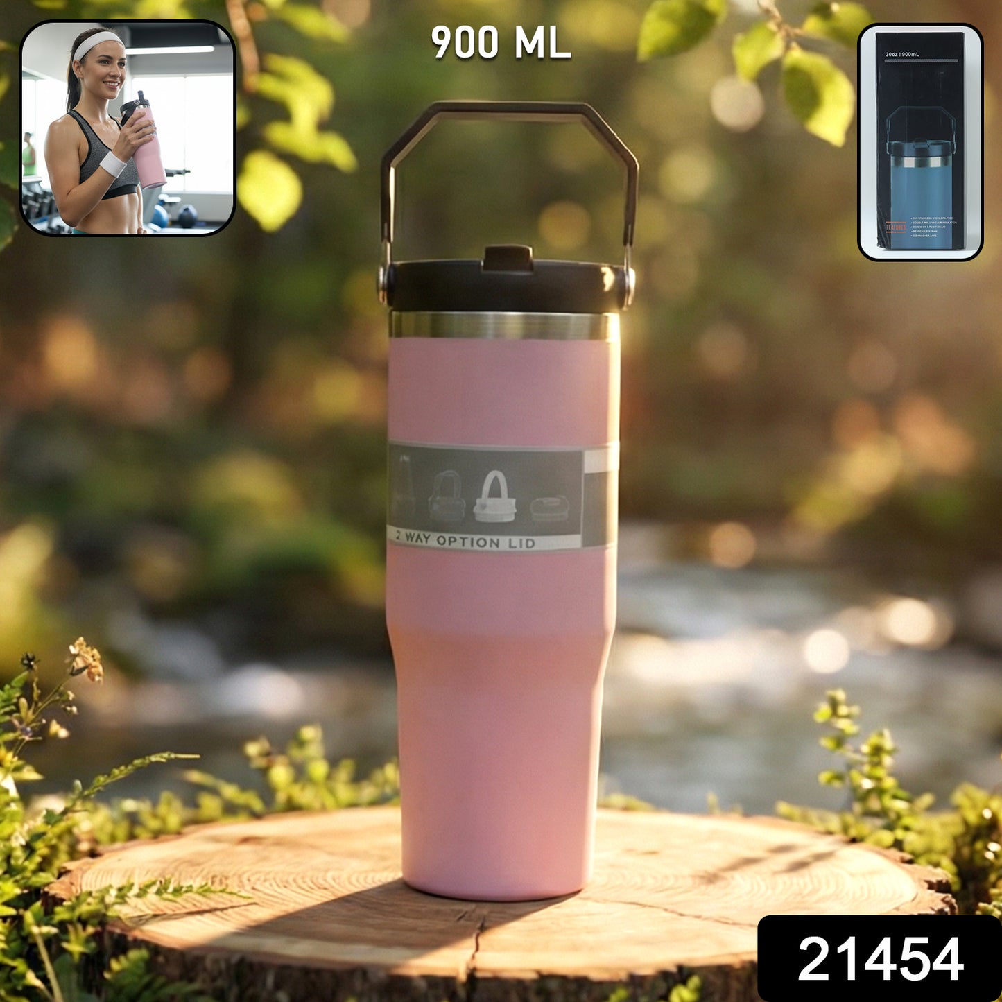 Wukusy premium stainless steel insulated travel tumbler, 900 ml, with a sleek design and secure lid for hot and cold beverages.