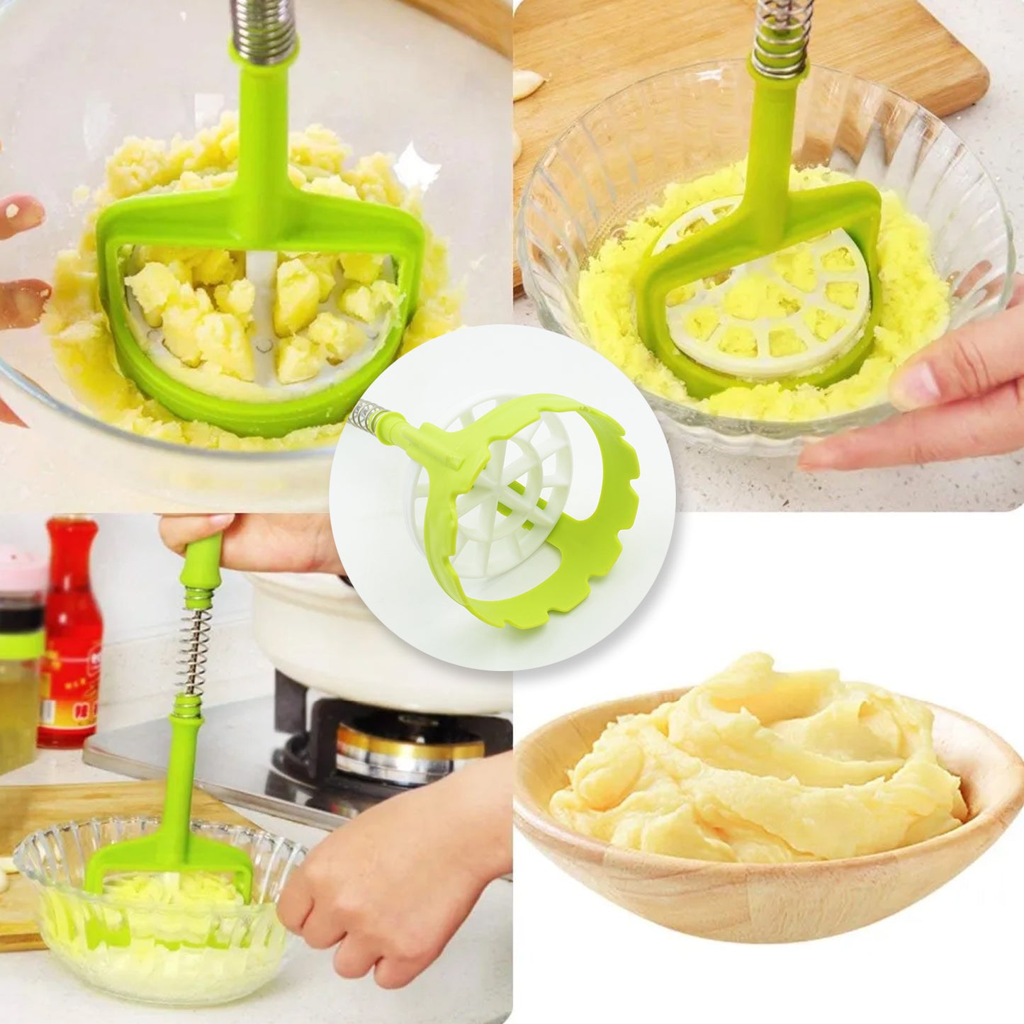 Wukusy multi-functional plastic mashed potatoes masher with comfort grip and stainless-steel spring for easy mashing of potatoes and sweet potatoes