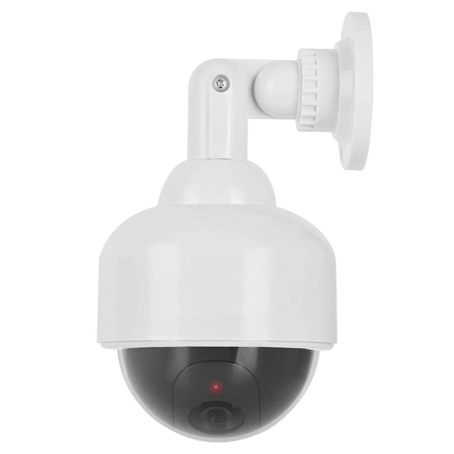 Fake dummy CCTV camera with flashing red LED light, black plastic body, designed to resemble real security cameras.