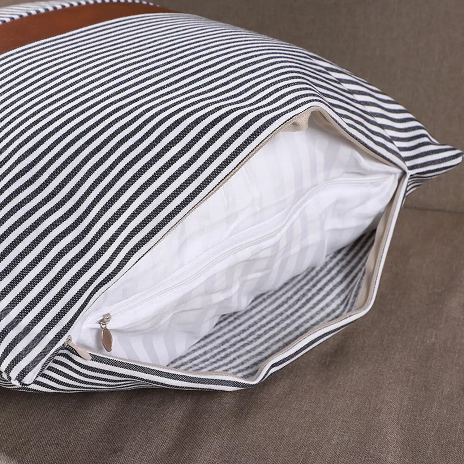 Pair of 20x20 inch leather and cotton pillow covers by Wukusy, soft cushion covers for home decor, set of two.