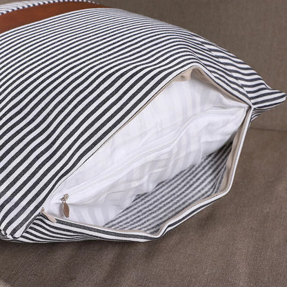 Pair of 20x20 inch leather and cotton pillow covers by Wukusy, soft cushion covers for home decor, set of two.