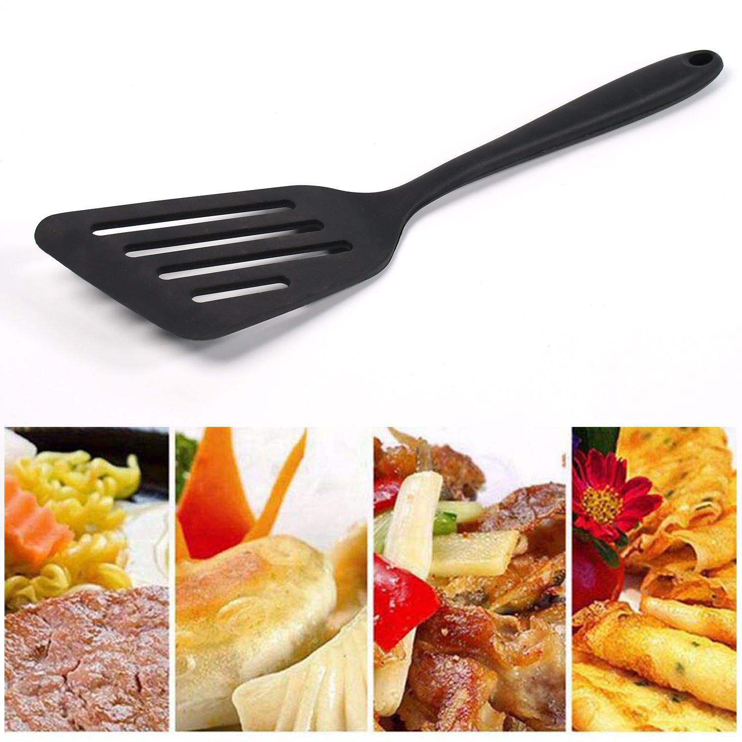 Wukusy 5381 silicone non-stick heat-resistant kitchen turner, premium kitchen tool with a sturdy handle and flexible spatula head.