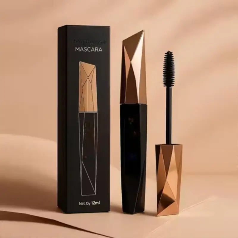 Ekom Volumizing Smudge-Proof Mascara in black, 12ml, with a brush applicator showing thickened, lengthened lashes.