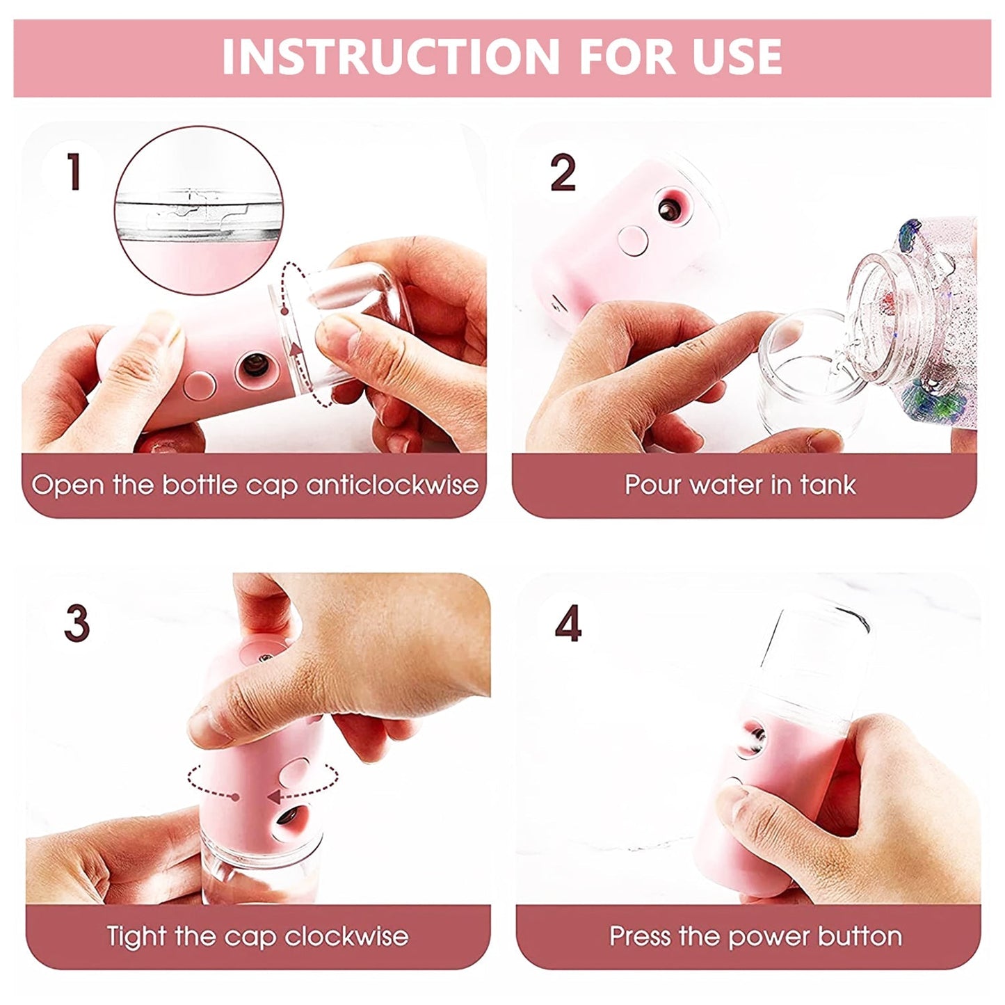 Wukusy mini nano mist sprayer and portable face steamer with USB rechargeable design, shown emitting a fine mist for facial hydration.