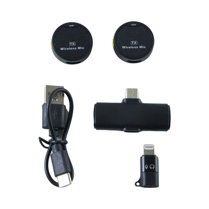 Wukusy portable wireless lavalier microphone set with two clip-on mics for clear audio recording and easy mobility.