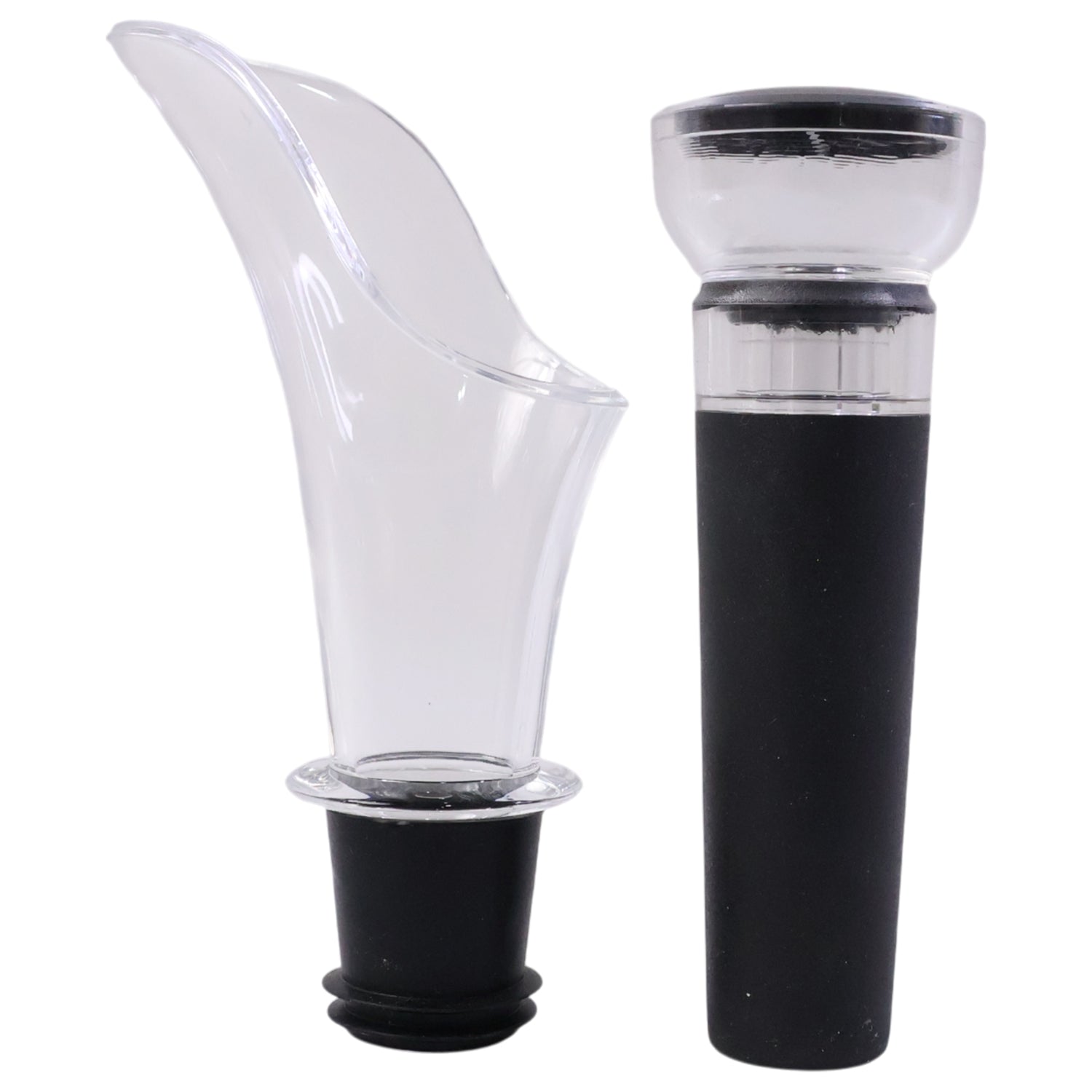 Wukusy premium wine pourer and vacuum bottle stopper set with two stainless steel pourers and airtight stoppers for wine preservation.