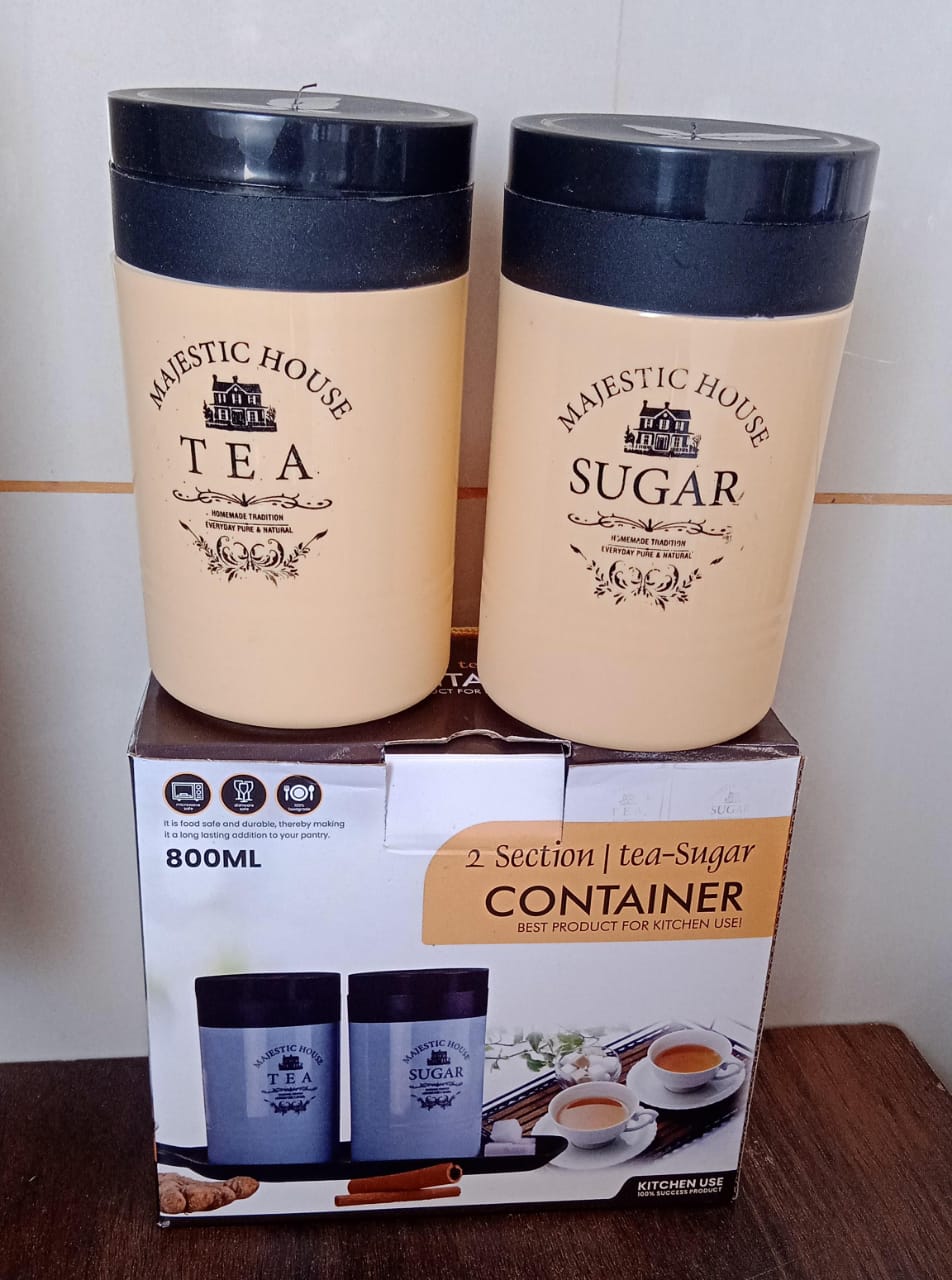 Wukusy Damru-shaped plastic tea and coffee canisters with airtight seals, 2-section jar for sugar, salt, or dry foods.