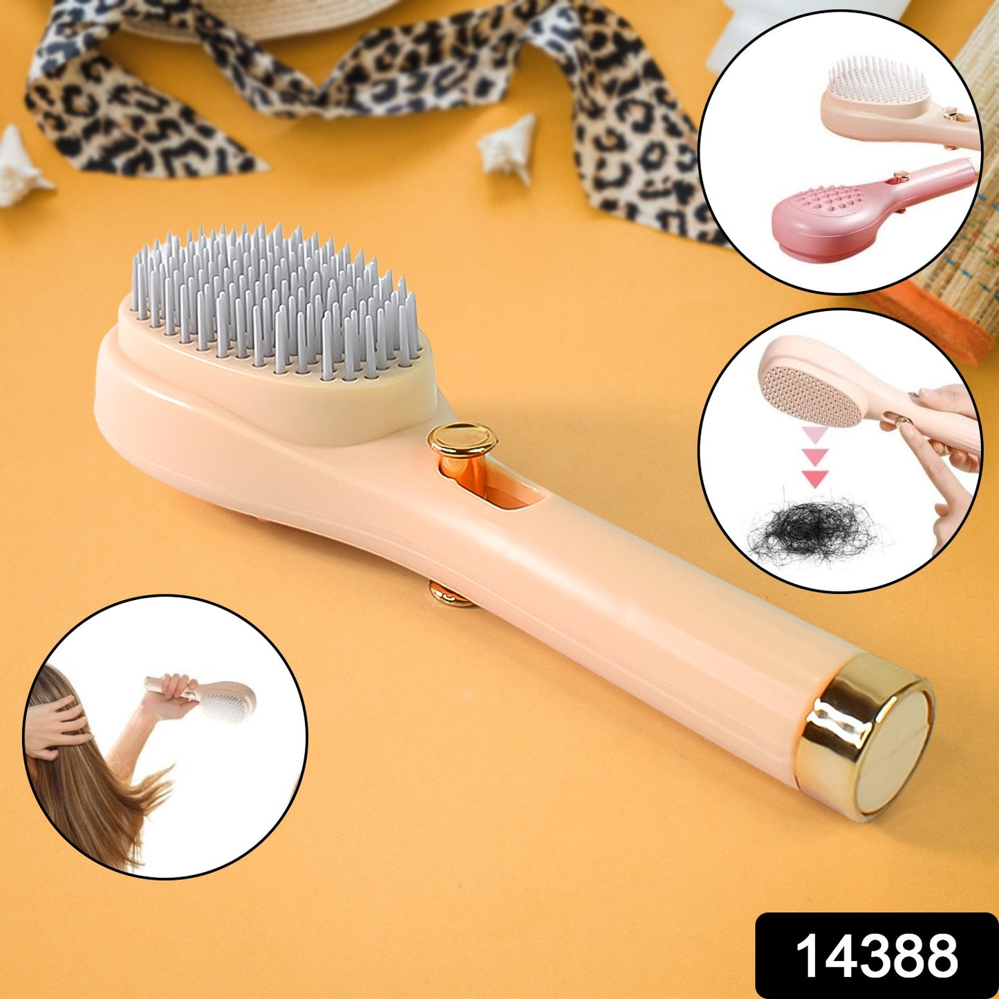 Wukusy self-cleaning anti-static massage comb with ergonomic handle and flexible teeth for gentle scalp care.