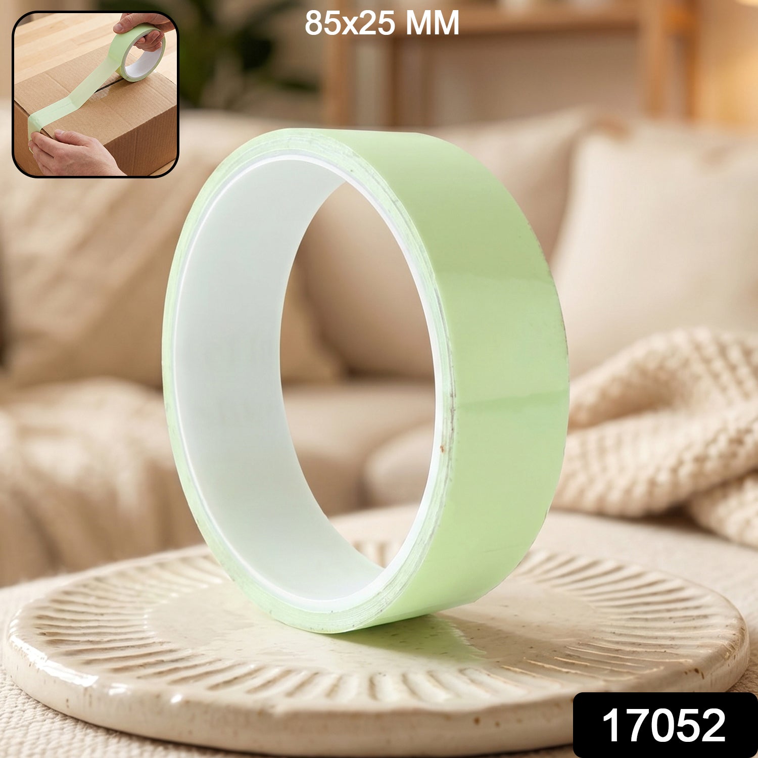 Wukusy strong adhesive glue tape roll for packaging boxes, 85x25 mm, showing the clear tape partially unrolled