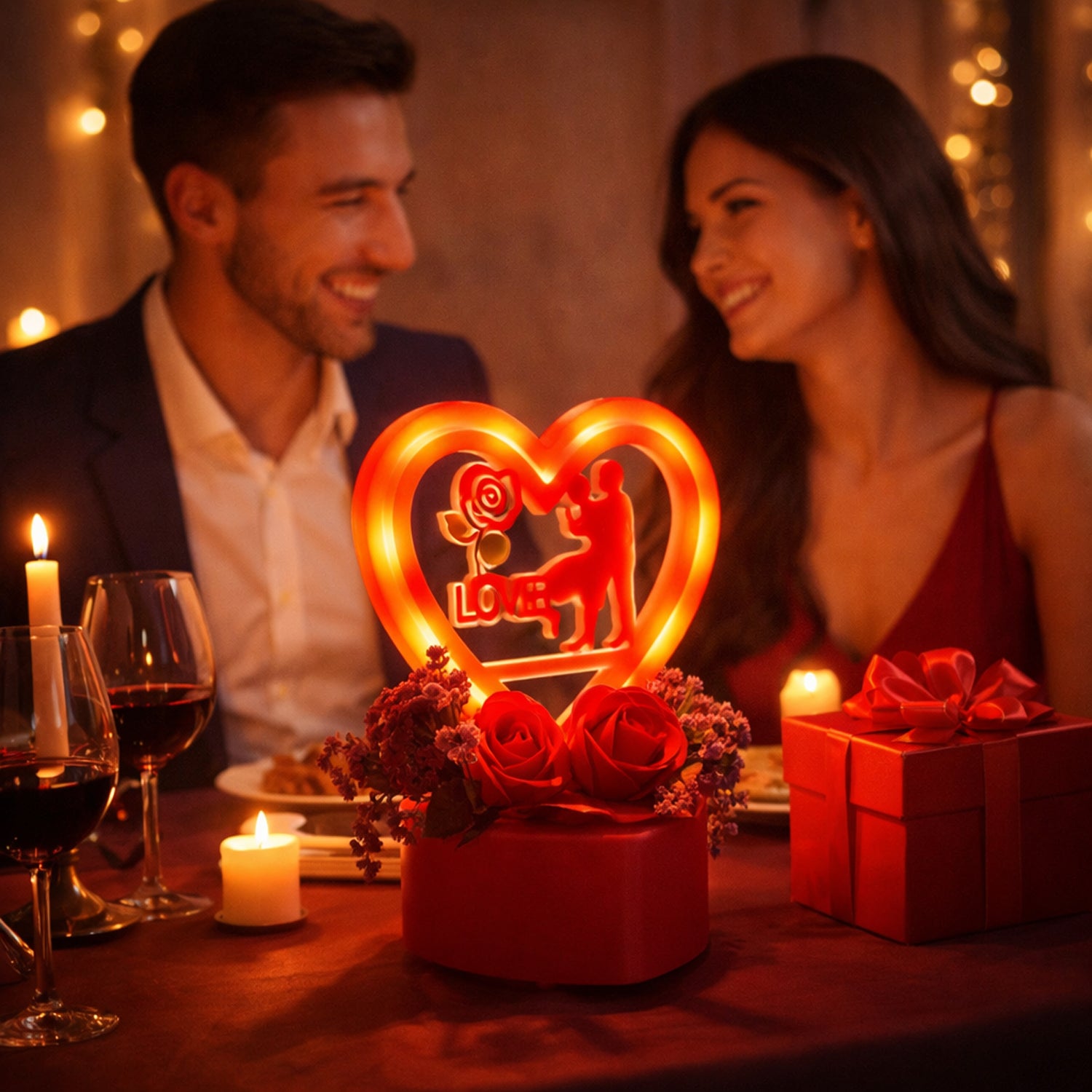 Decorative Heart Love showpiece with golden rose flower gift set, featuring two elegant Wukusy home decor pieces with intricate details.