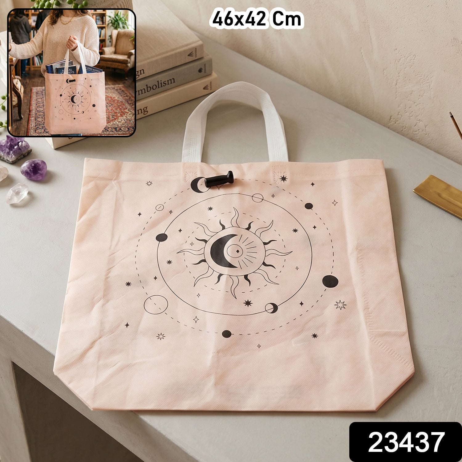 Wukusy multipurpose carry hand bag with secure lock system, large 46x42 cm size, suitable for travel or daily use.