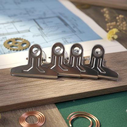 Set of four heavy duty metal paper clamp clips by Wukusy, showcasing durable metal construction for secure paper organization.