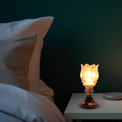 Wukusy premium lotus-shaped LED decorative lamp with stand, ideal for home decor, showcasing a soft glowing lotus design.