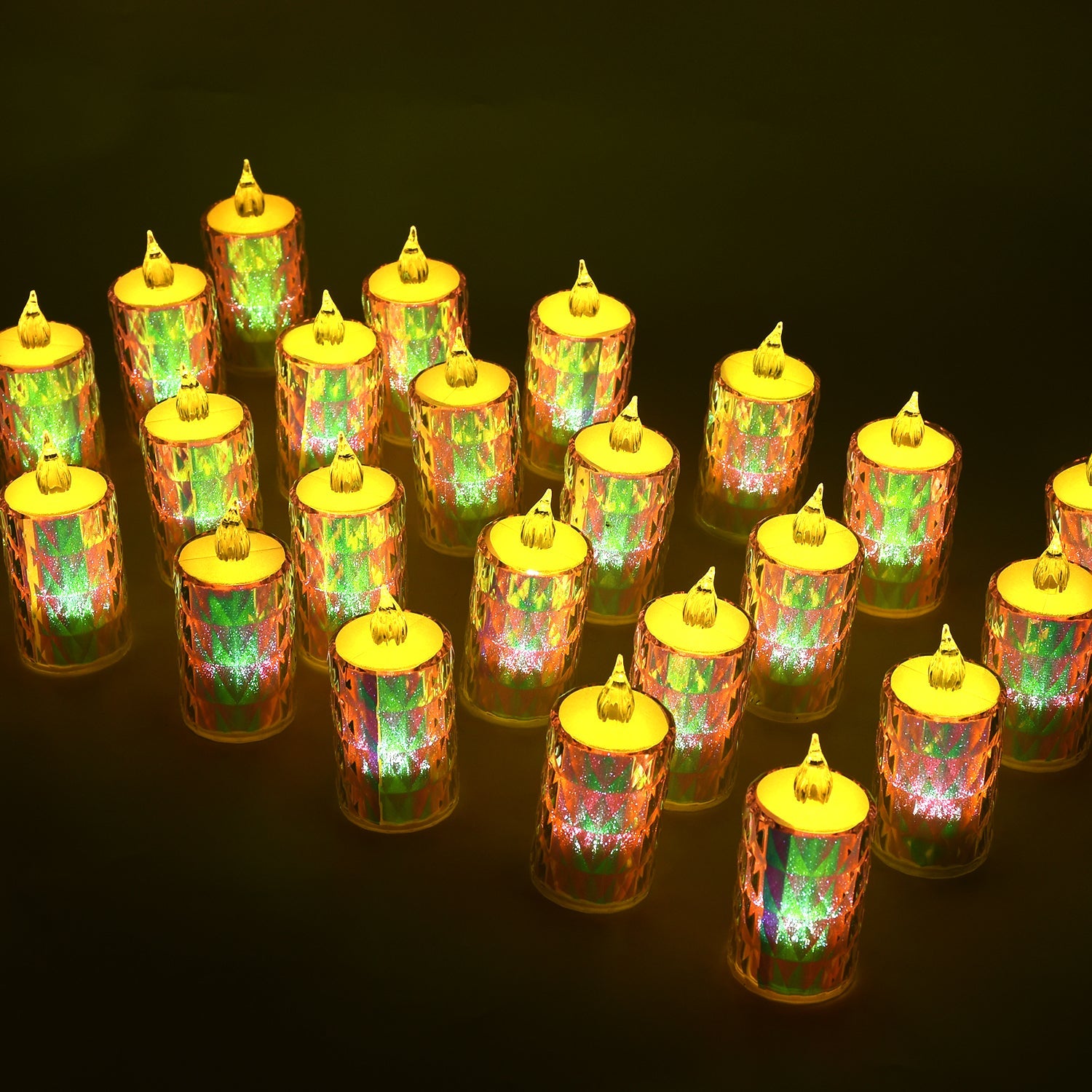 Set of 24 flameless, smokeless LED tea light candles by Wukusy for decorative home lighting and ambiance.